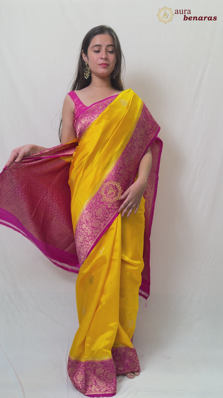 Yellow Pure Silk Handloom Banarasi Saree