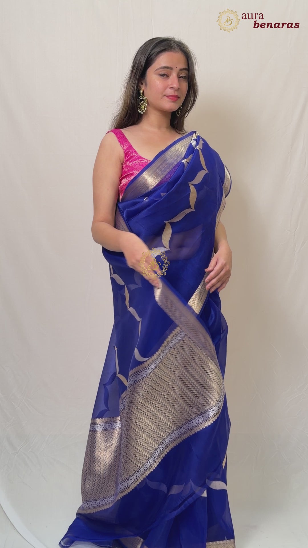 Royal Blue Banarasi Handloom Kora Silk Saree