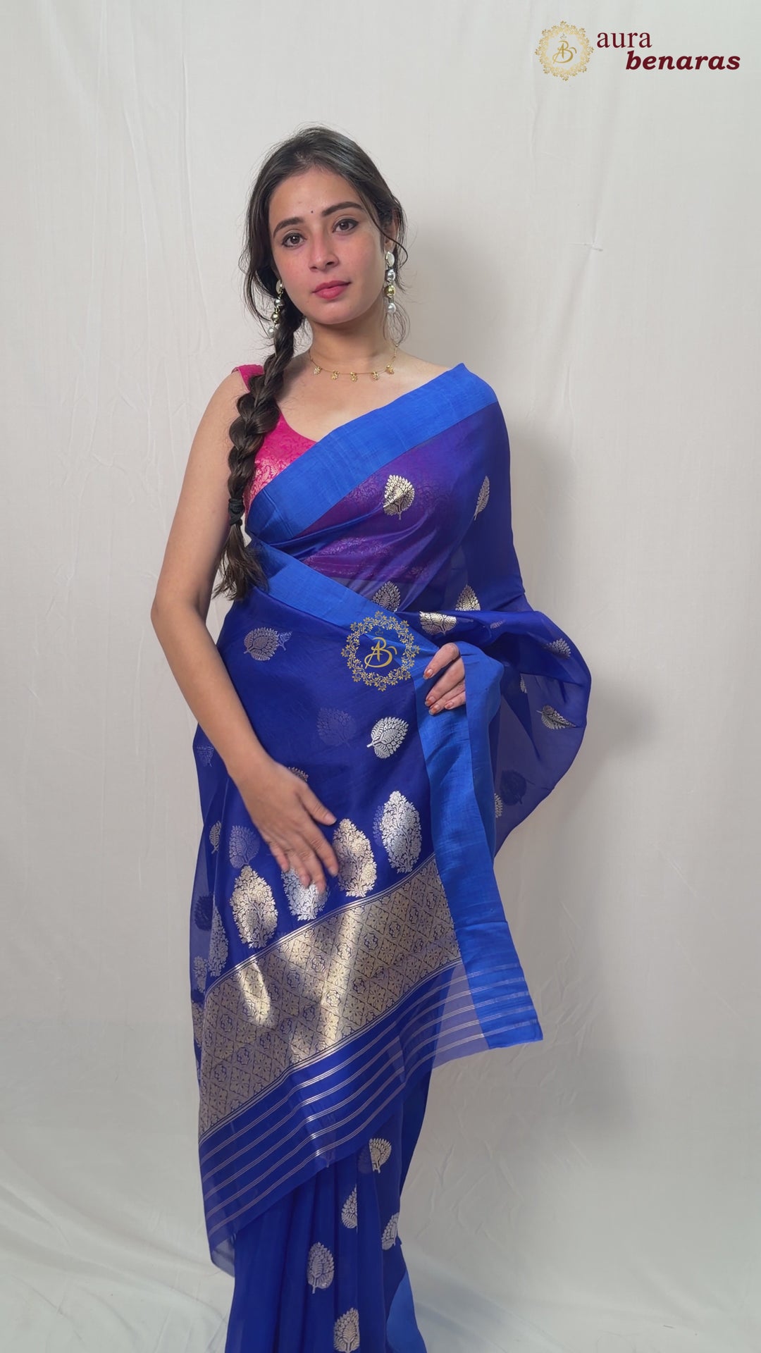 Royal Blue Pure Kora Silk Handloom Banarasi Saree