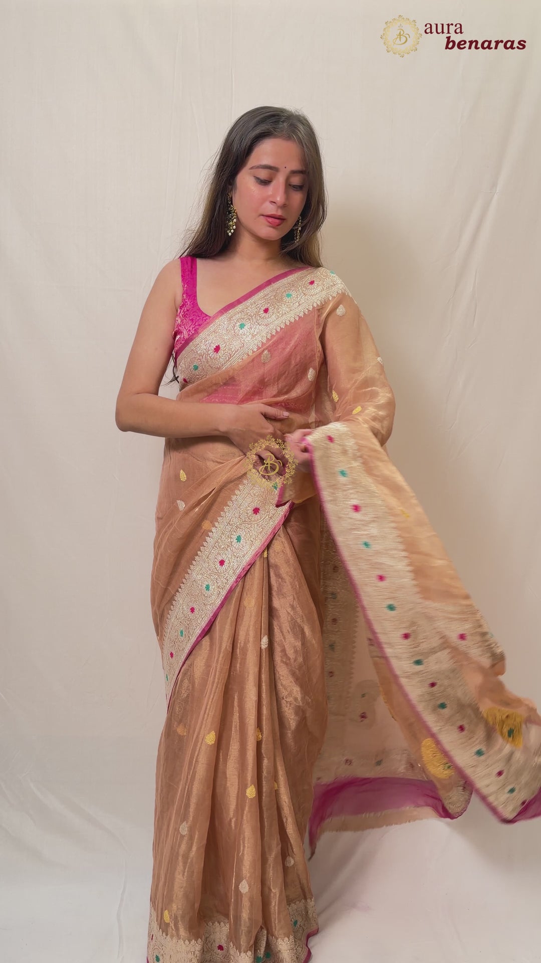Peach Chiffon Tissue Silk Banarasi Saree with Sona Rupa