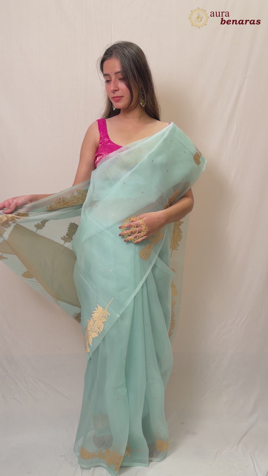 Pani Blue Pure Banarasi Handloom Kora Silk Saree