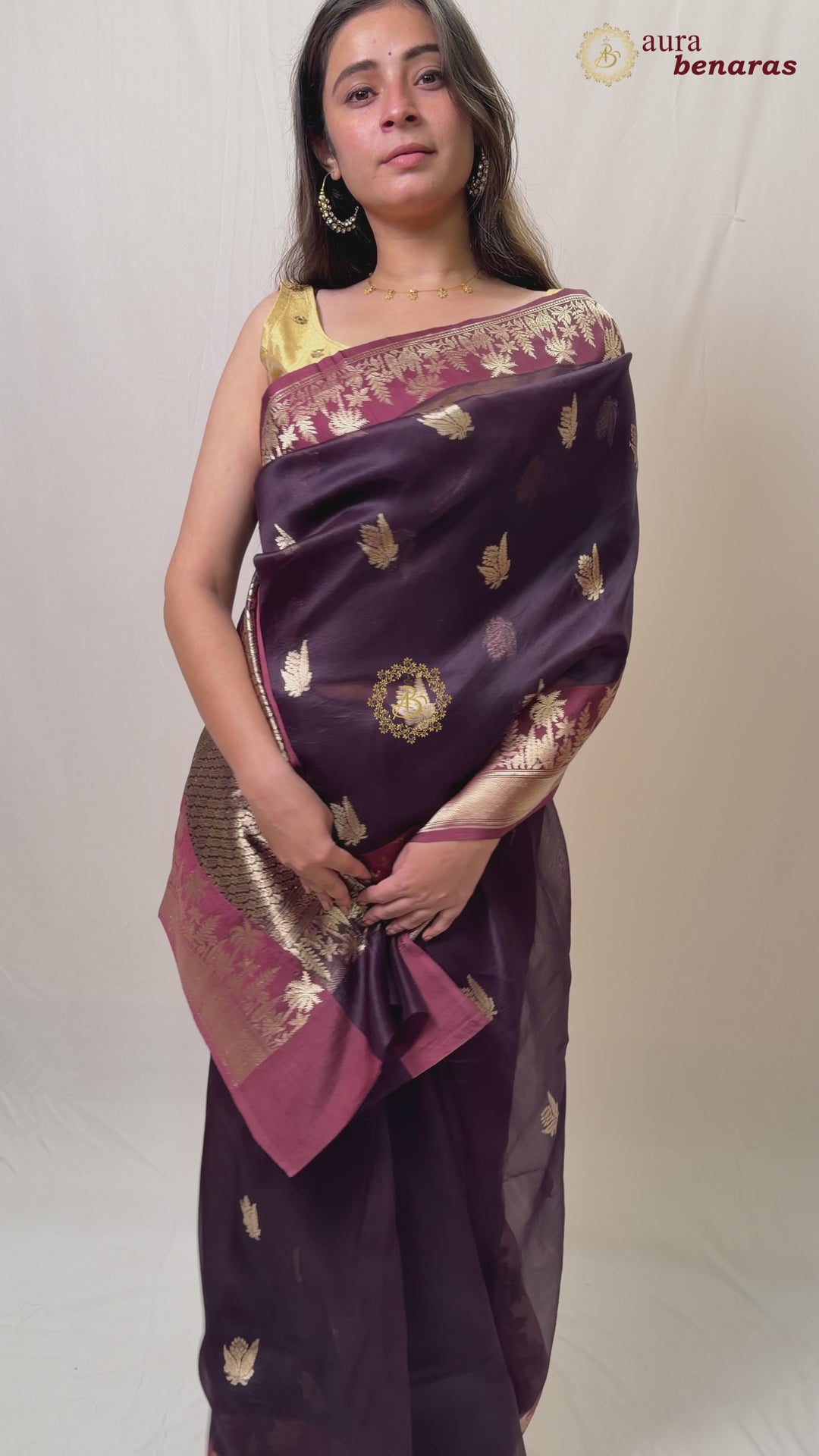 Brown Pure Kora Silk Banarasi Saree with Zari Butas & Border