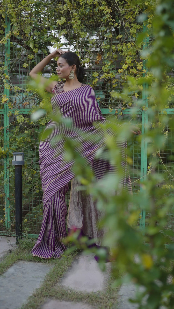 Wine Pure Moonga Silk Handloom Banarasi Saree