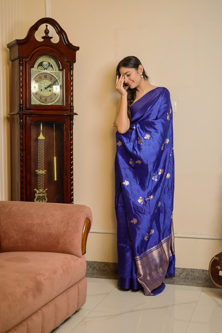 Royal Blue Pure Silk Handloom Banarasi Saree