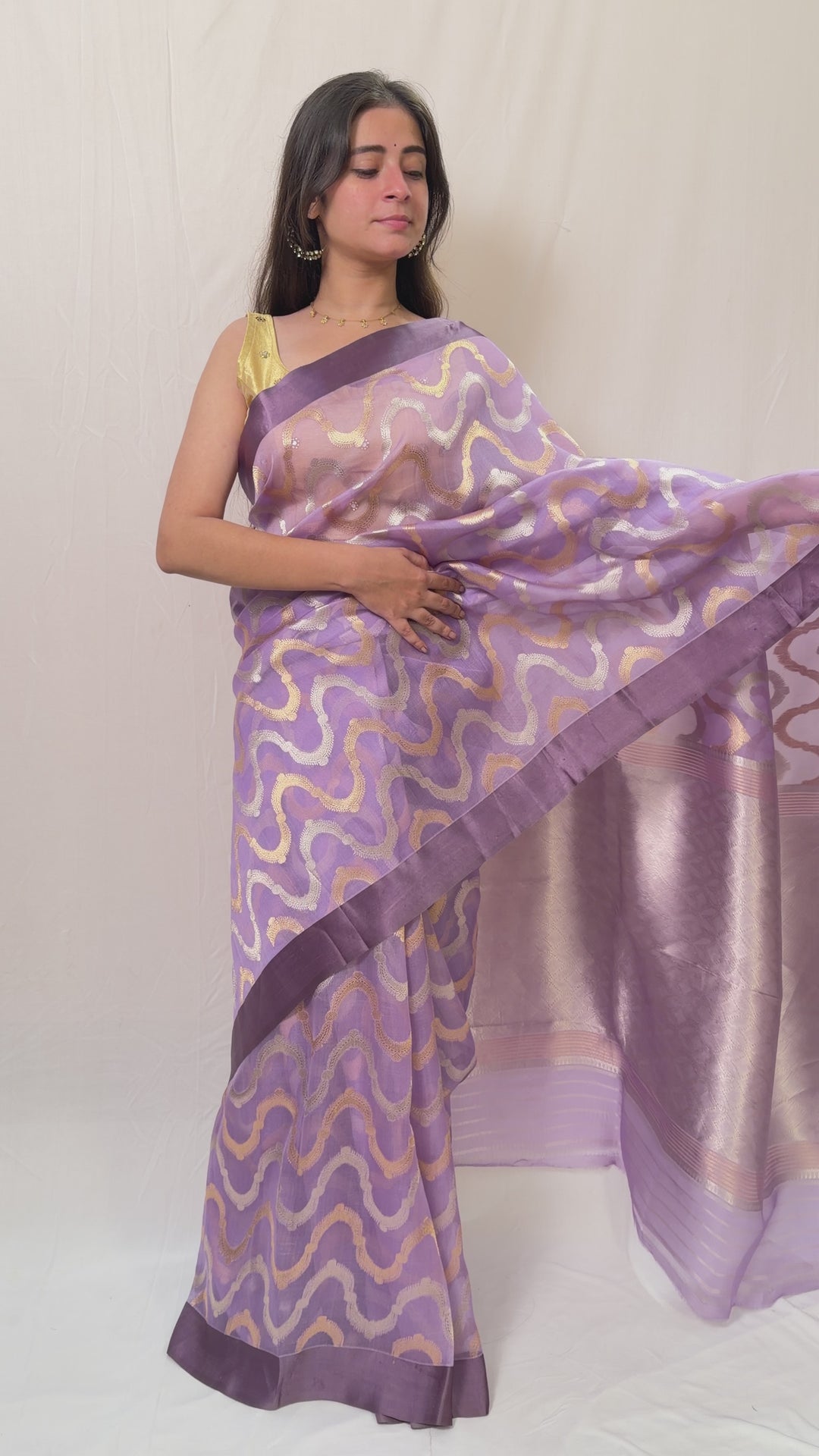 Lavender Pure Kora Silk Handloom Banarasi Saree