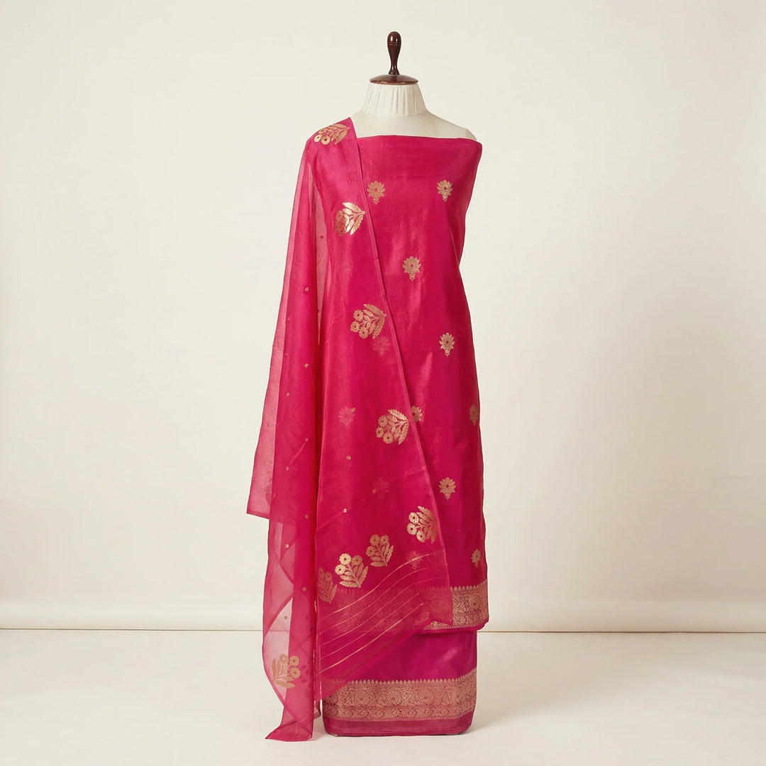 Rani Pink Pure Silk Kadhwa Meena Suit Set with Buti Dupatta
