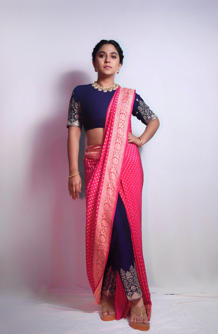 Rani Pink Pure Banarasi Khaddi Crepe Silk Saree