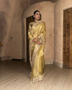 Pre Order :: Golden Banarasi Handloom Kora Silk Saree