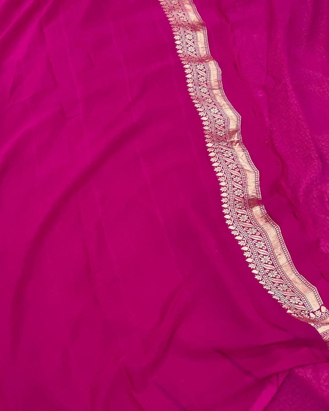 Rani Pink Banarasi Khaddi Georgette Saree - Aura Benaras