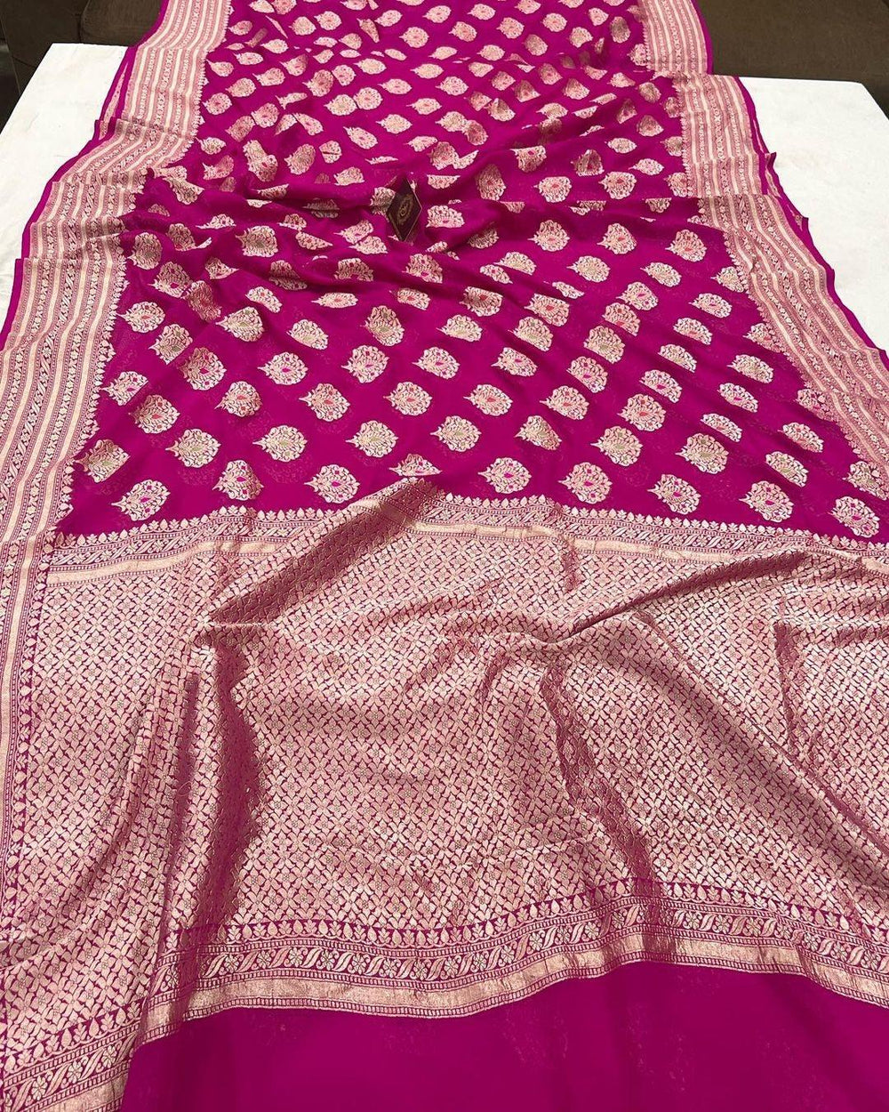 Rani Pink Banarasi Khaddi Georgette Saree - Aura Benaras