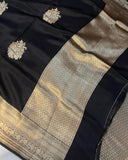 Black Pure Banarasi Handloom Silk Saree - Aura Benaras