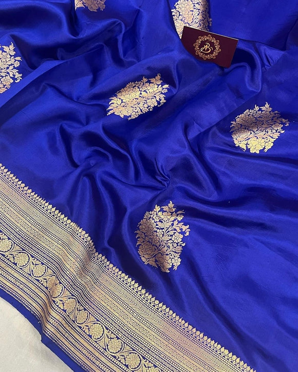 Royal Blue Pure Banarasi Handloom Silk Saree - Aura Benaras