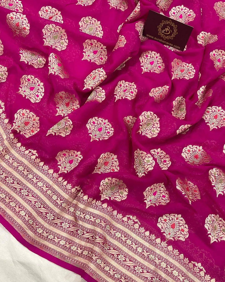 Rani Pink Banarasi Khaddi Georgette Saree - Aura Benaras