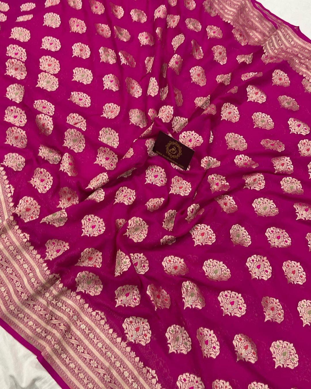 Rani Pink Banarasi Khaddi Georgette Saree - Aura Benaras