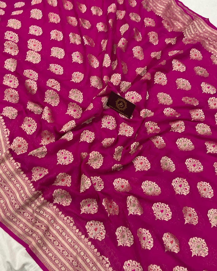 Rani Pink Banarasi Khaddi Georgette Saree - Aura Benaras