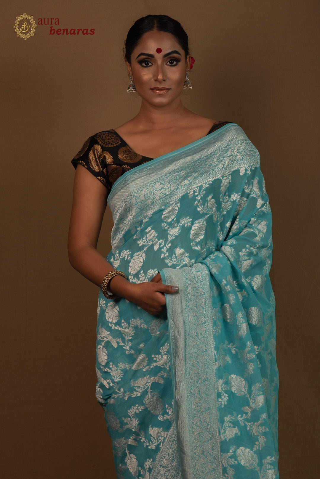 Blue Khaddi Chiffon Georgette Banarasi Handloom Saree