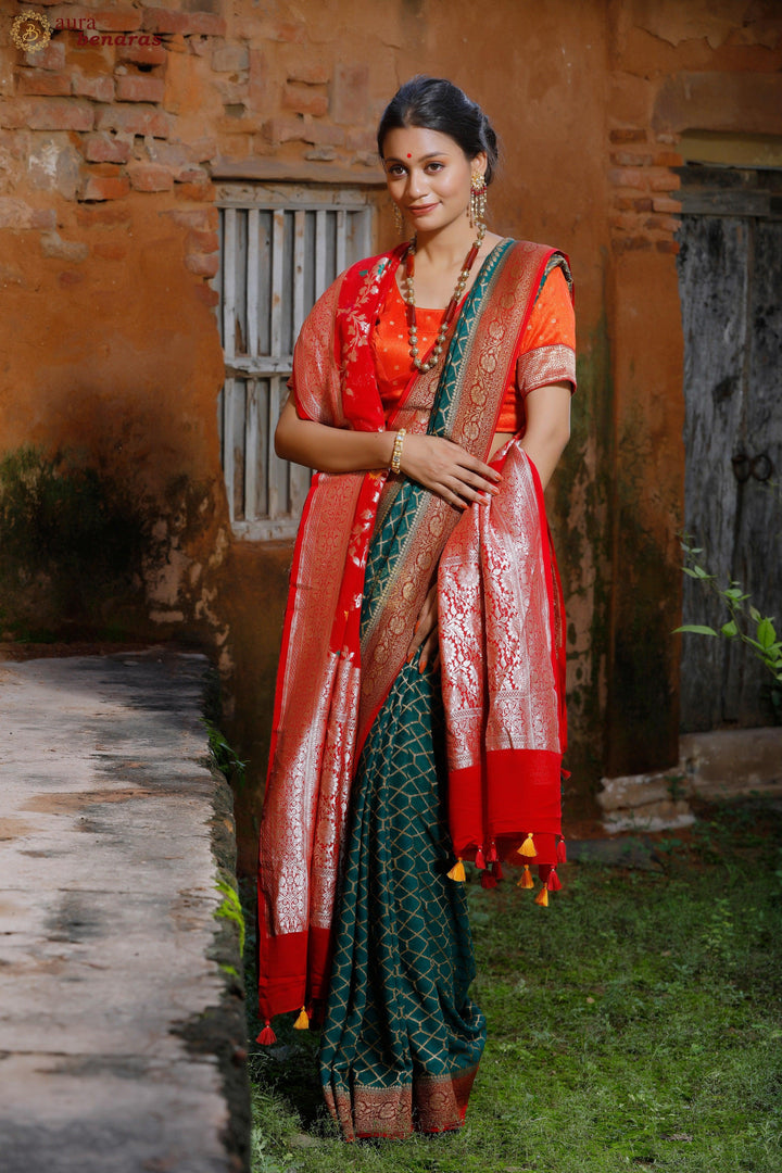Red Pure Banarasi Khaddi Georgette Dupatta