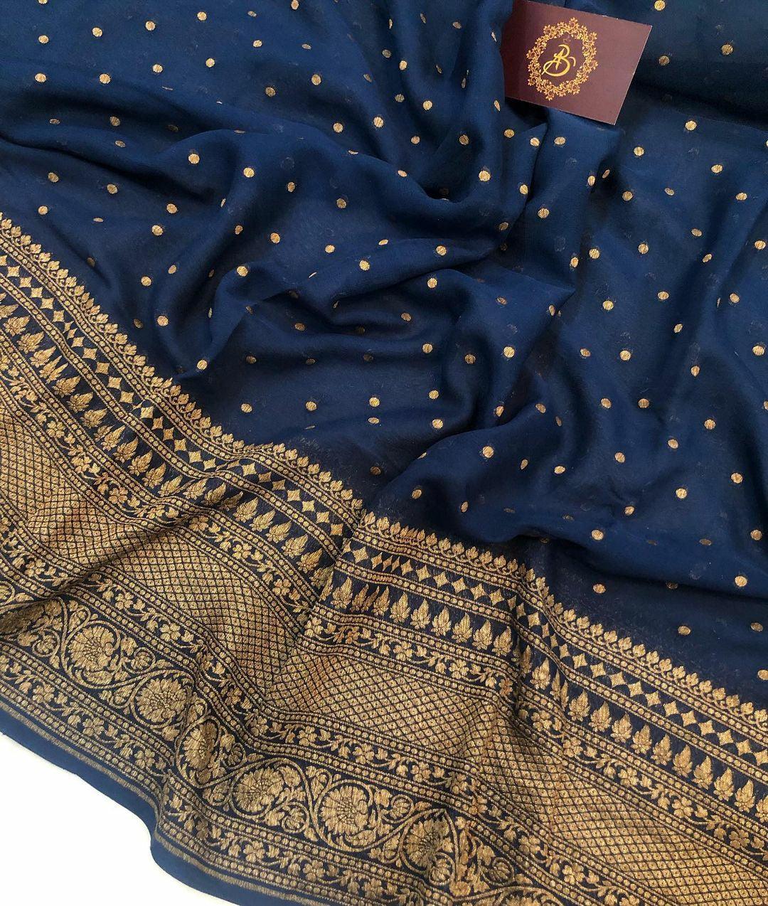 Teal Blue Banarasi Khaddi Georgette Saree