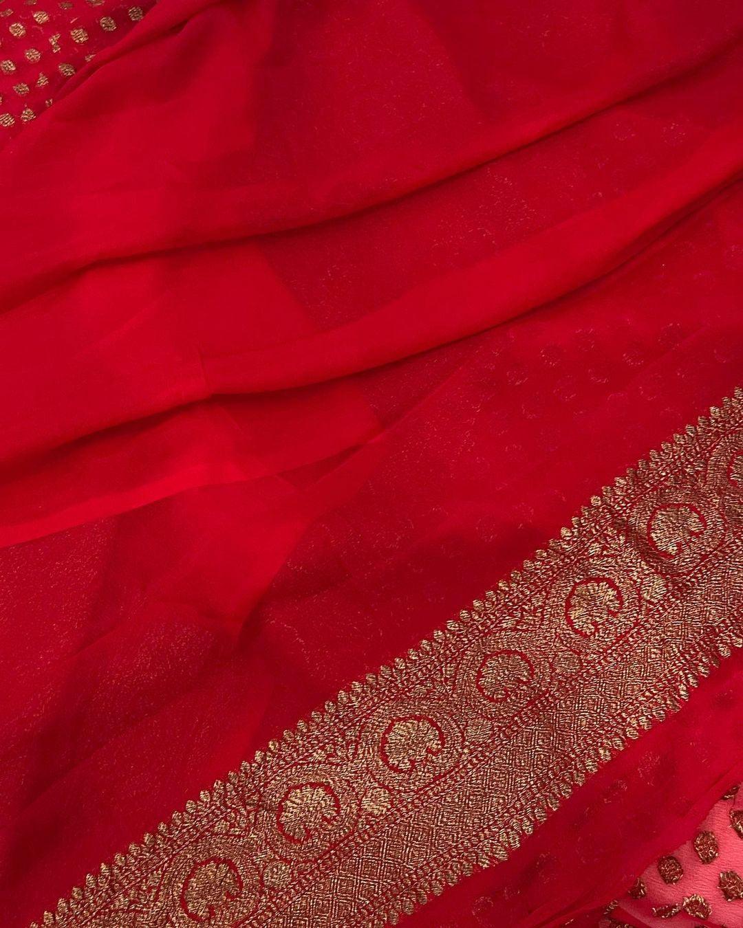Red Pure Banarasi Khaddi Georgette Saree - Aura Benaras