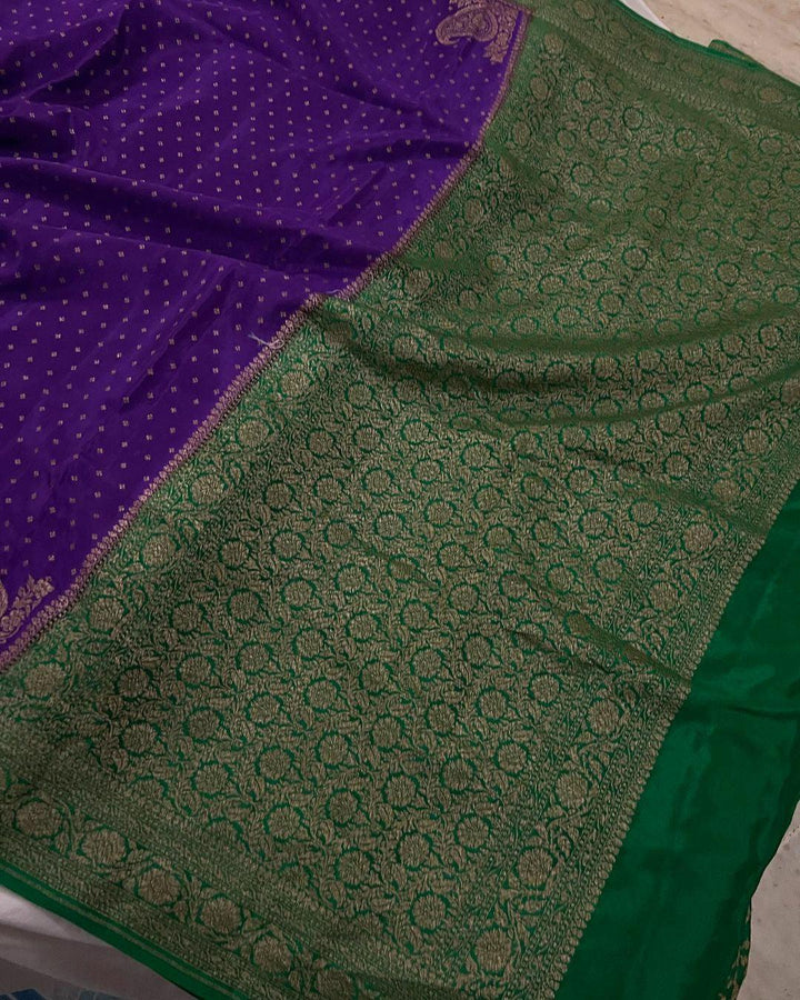 Purple Pure Banarasi Khaddi Crepe Silk Saree - Aura Benaras