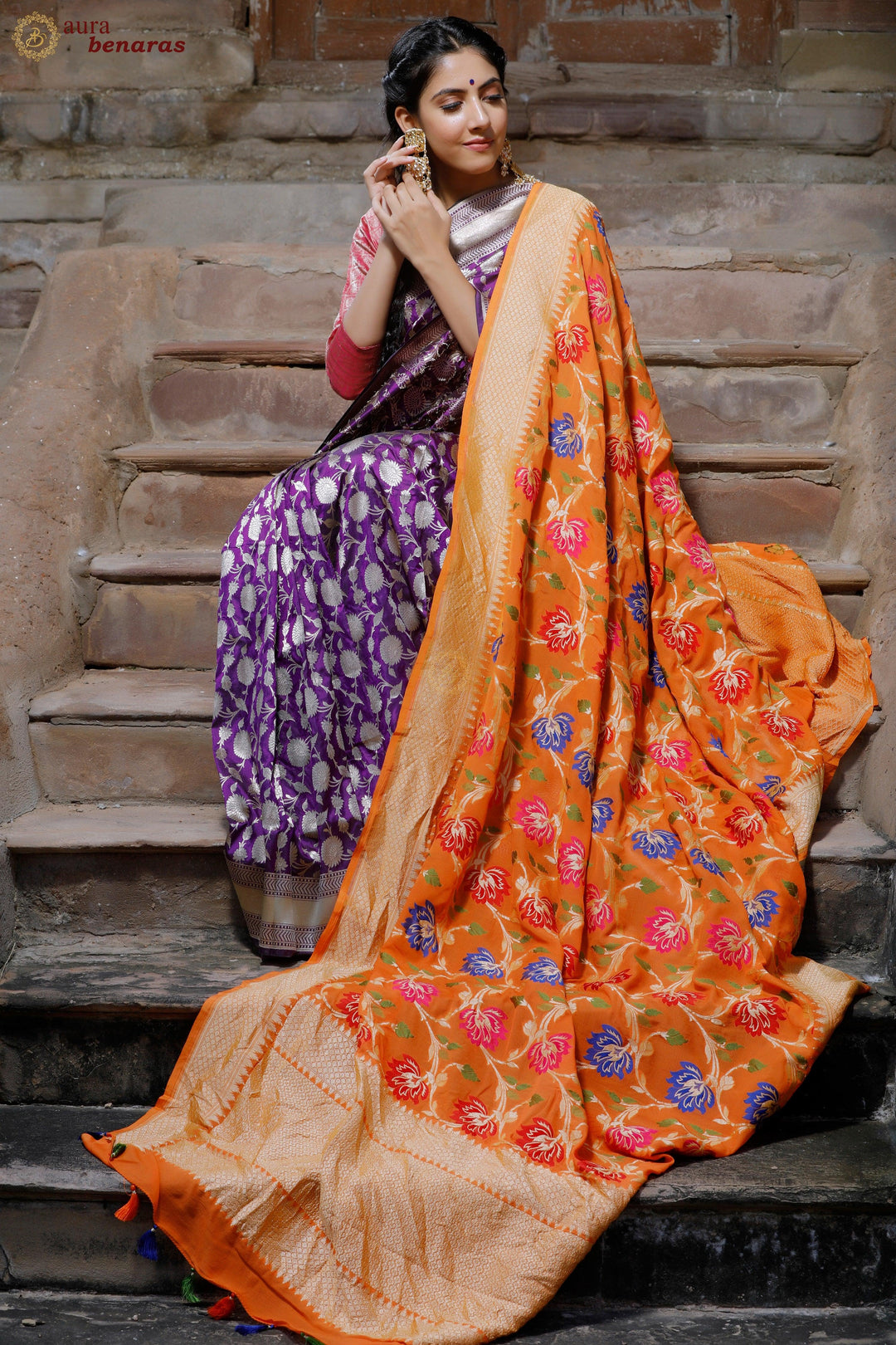 Orange Pure Banarasi Khaddi Georgette Dupatta