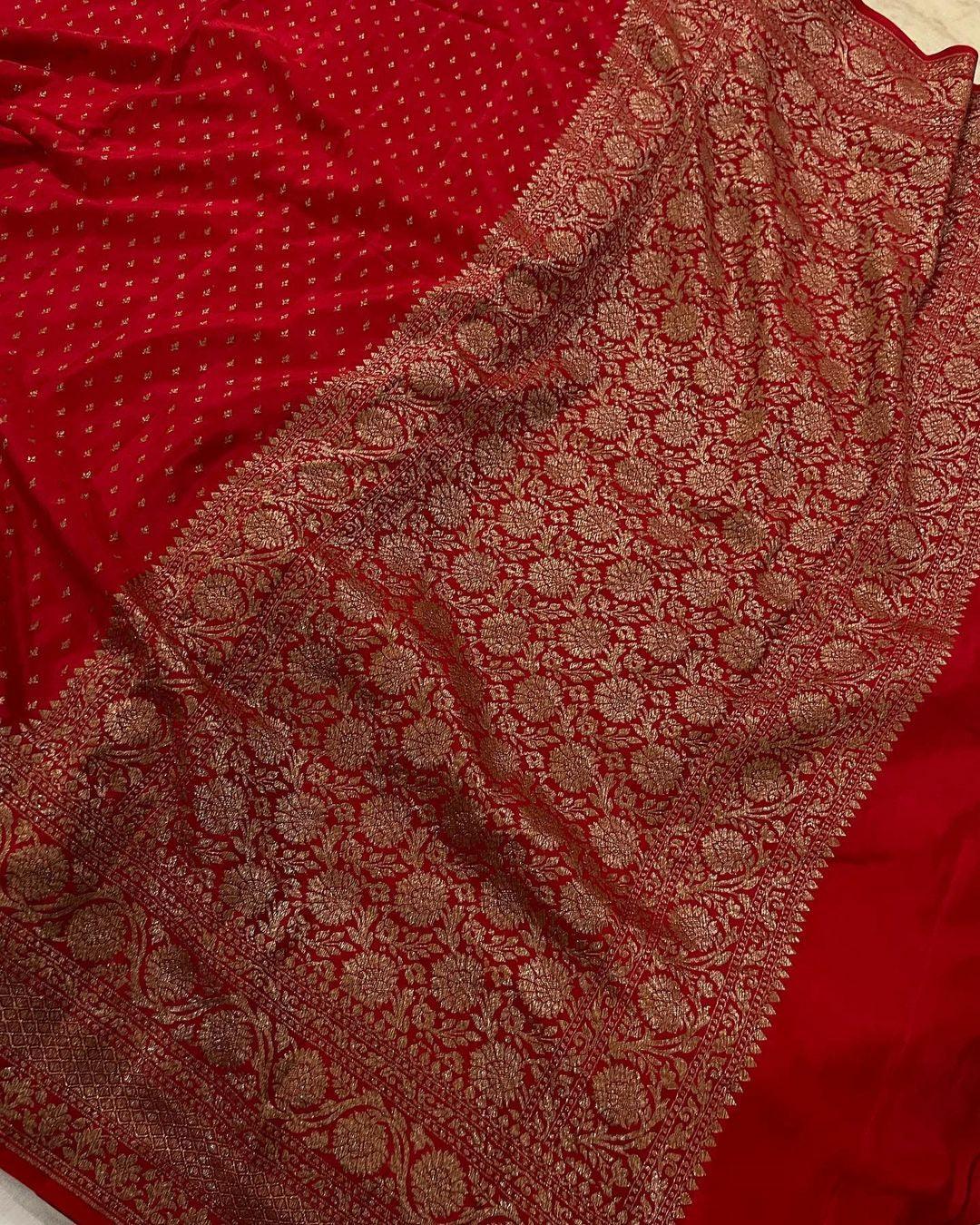 Red Pure Banarasi Khaddi Crepe Silk Saree - Aura Benaras