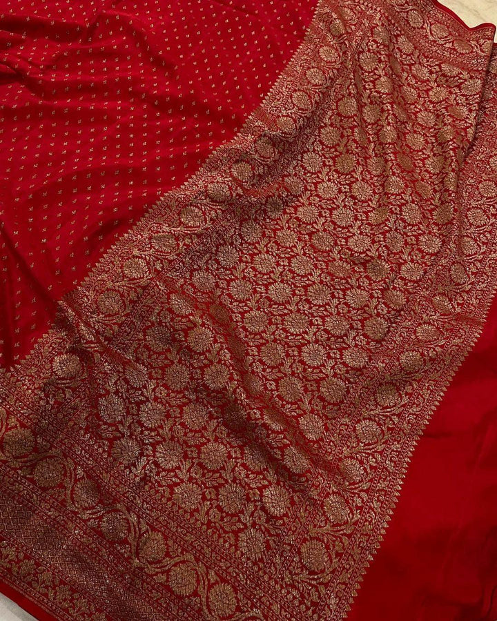 Red Pure Banarasi Khaddi Crepe Silk Saree - Aura Benaras