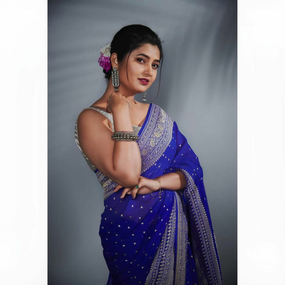 Royal Blue Banarasi Khaddi Georgette Saree
