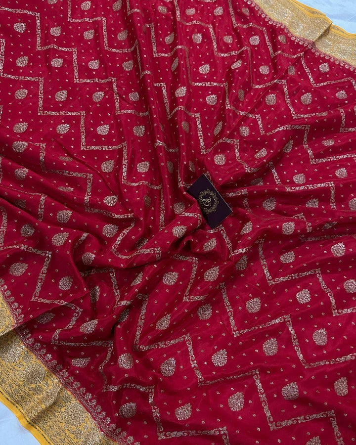 Red Pure Banarasi Khaddi Crepe Silk Saree