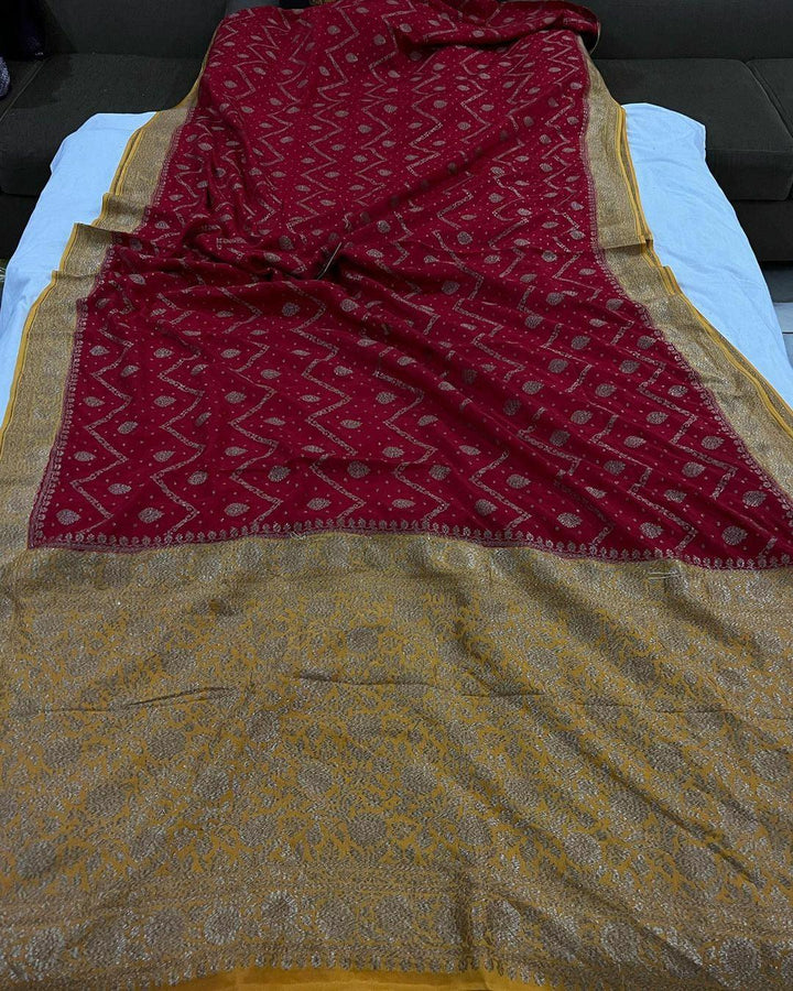 Red Pure Banarasi Khaddi Crepe Silk Saree