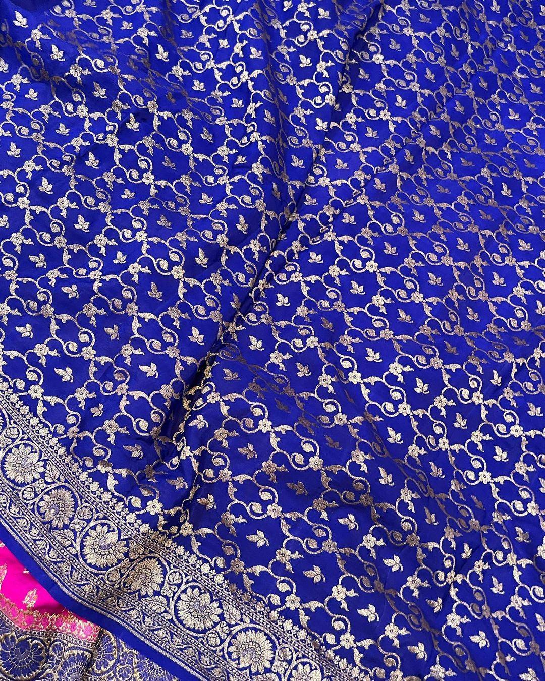 Rani Pink Pure Banarasi Khaddi Crepe Silk Saree - Aura Benaras