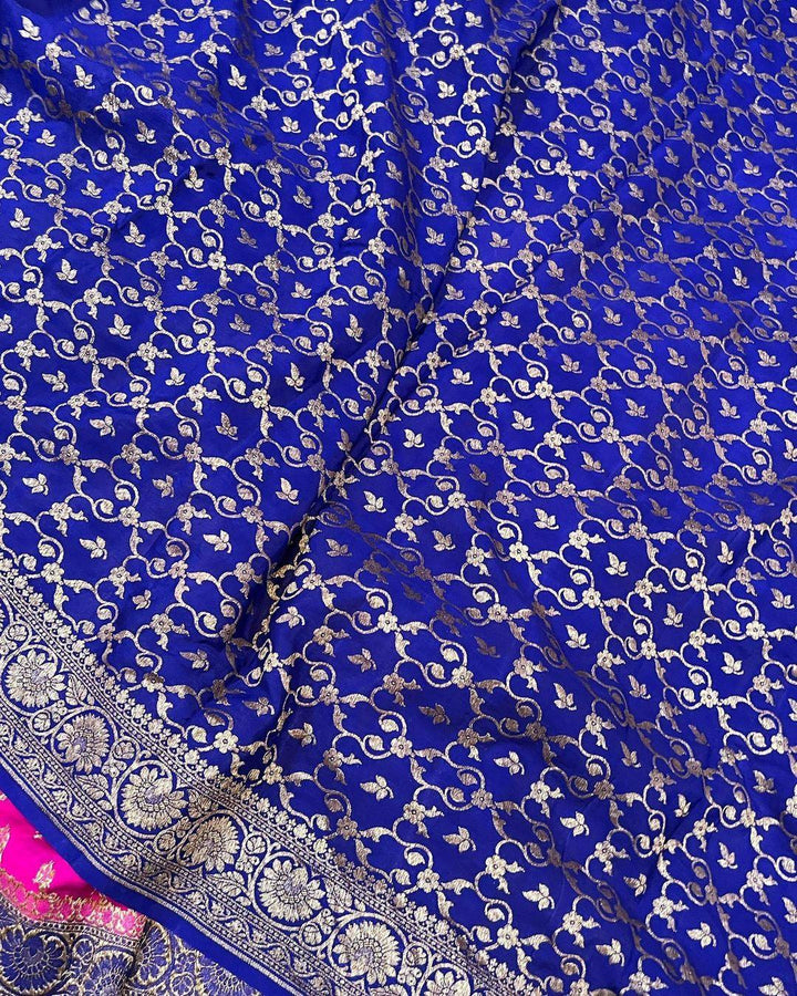 Rani Pink Pure Banarasi Khaddi Crepe Silk Saree - Aura Benaras