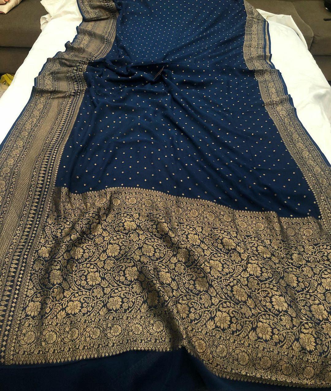 Teal Blue Banarasi Khaddi Georgette Saree