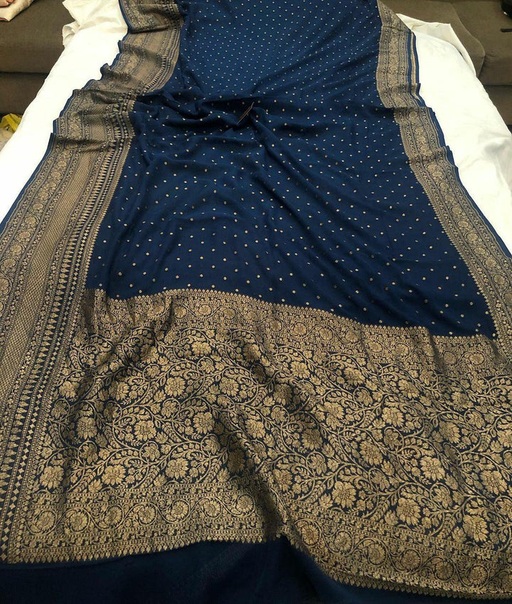 Teal Blue Banarasi Khaddi Georgette Saree