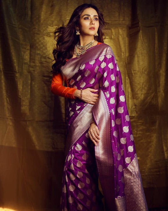 Buy Purple Katan Silk Banarasi Sari Online in USA with Zari Work – Pure  Elegance