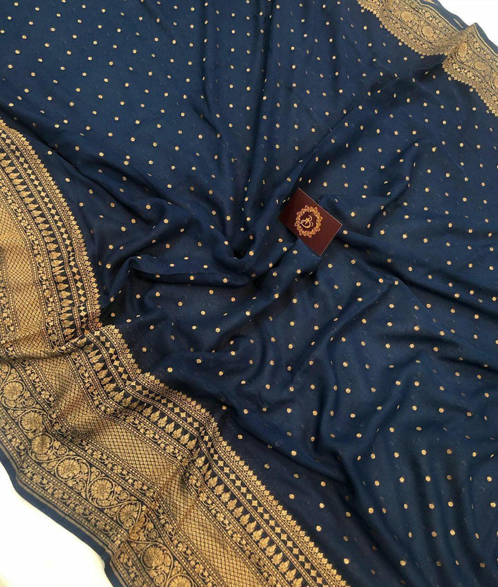 Teal Blue Banarasi Khaddi Georgette Saree