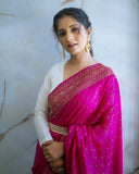 Rani Pink Handloom Pure Khaddi Georgette Silk Saree