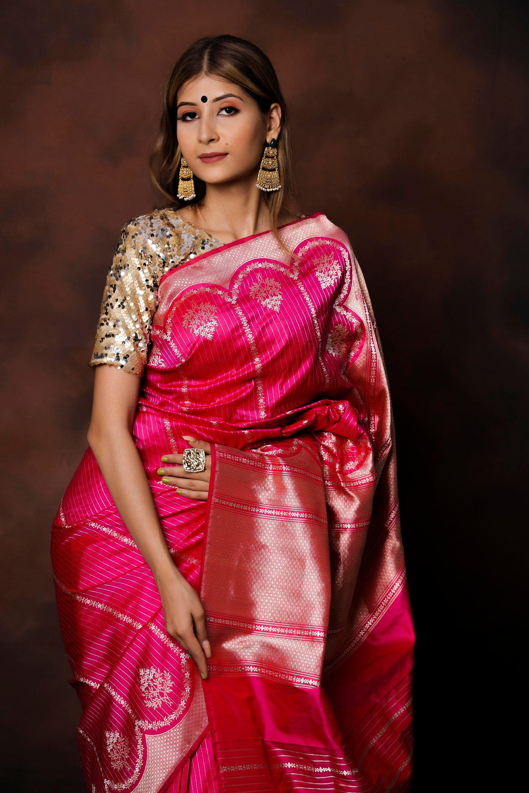 Pure Katan silk Banarasi saree with Sona Rupa stripes and Kadhwa border