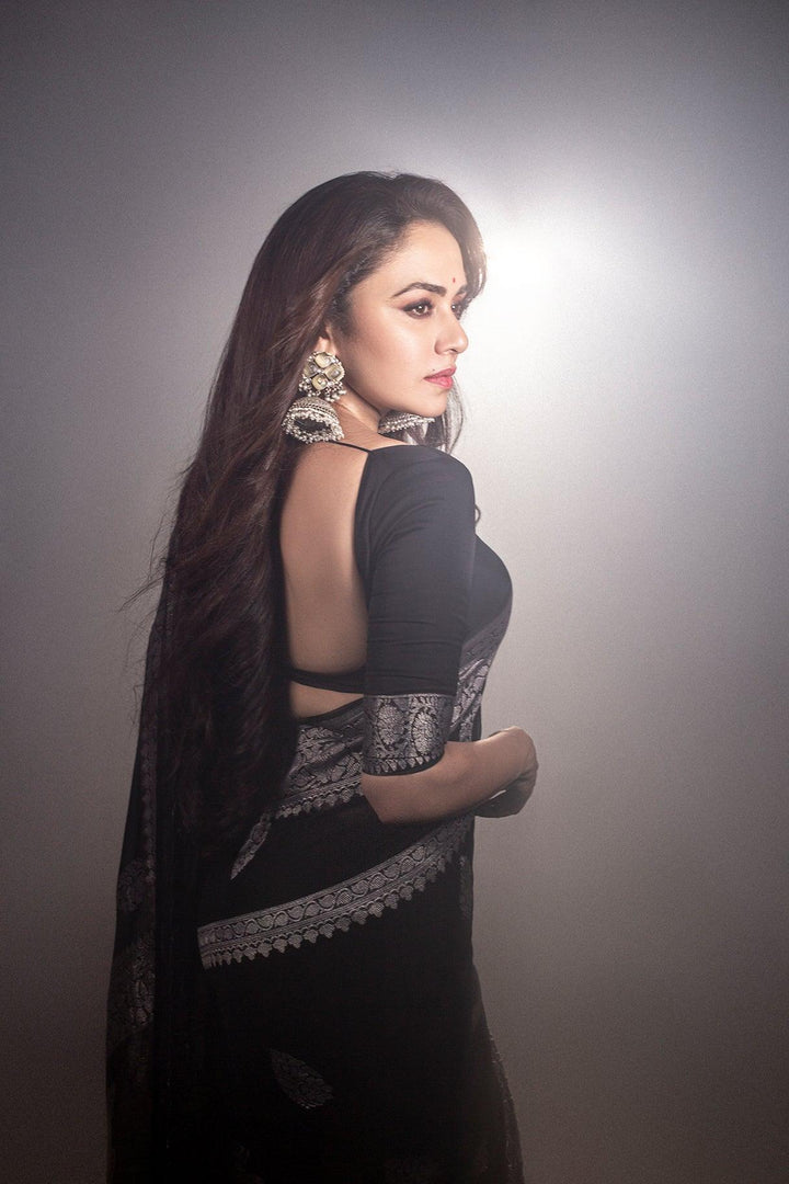 Black Khaddi Chiffon Banarasi Handloom Saree