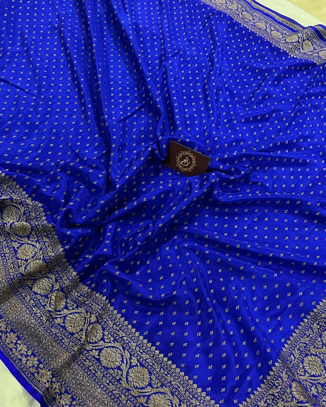 Royal Blue Pure Banarasi Khaddi Crepe Silk Saree - Aura Benaras