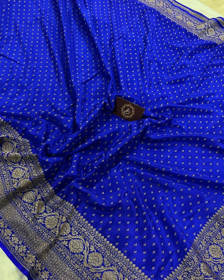 Royal Blue Pure Banarasi Khaddi Crepe Silk Saree - Aura Benaras