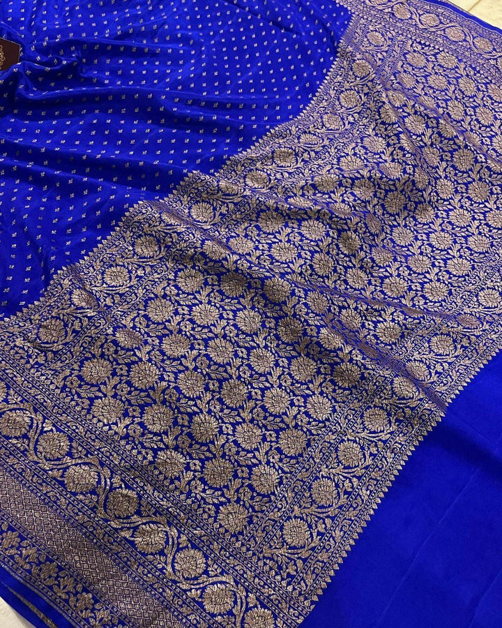 Royal Blue Pure Banarasi Khaddi Crepe Silk Saree - Aura Benaras