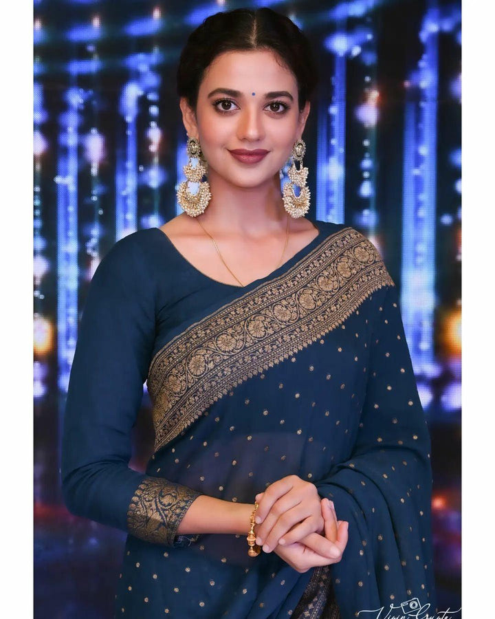 Teal Blue Banarasi Khaddi Georgette Saree