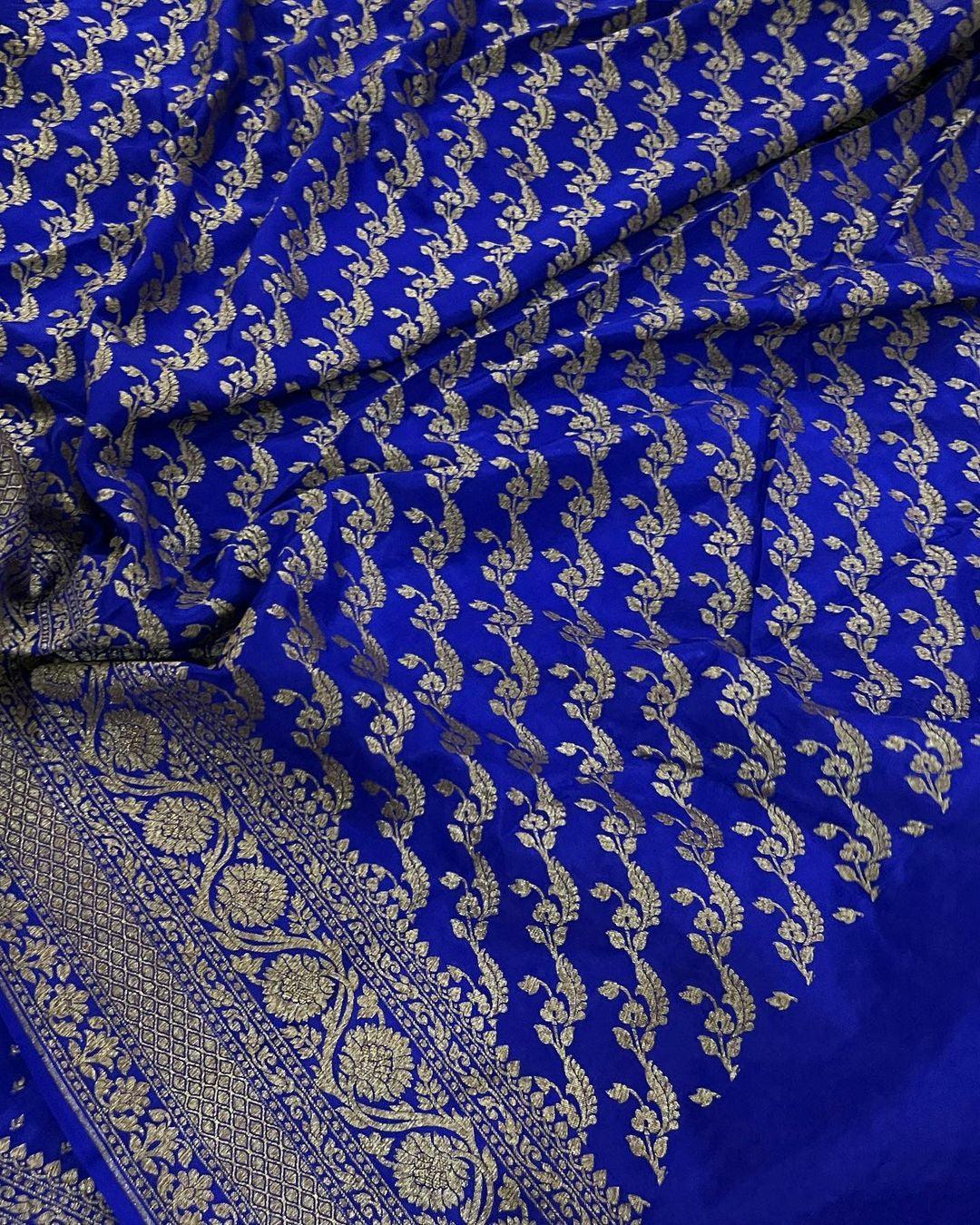 Royal Blue Pure Banarasi Khaddi Crepe Silk Saree - Aura Benaras
