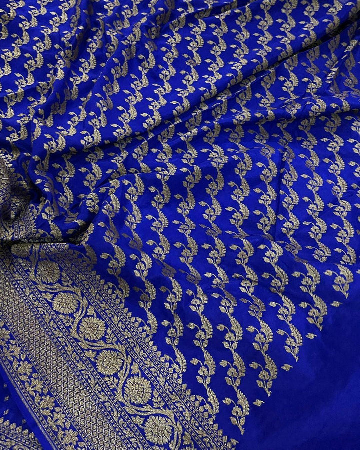Royal Blue Pure Banarasi Khaddi Crepe Silk Saree - Aura Benaras