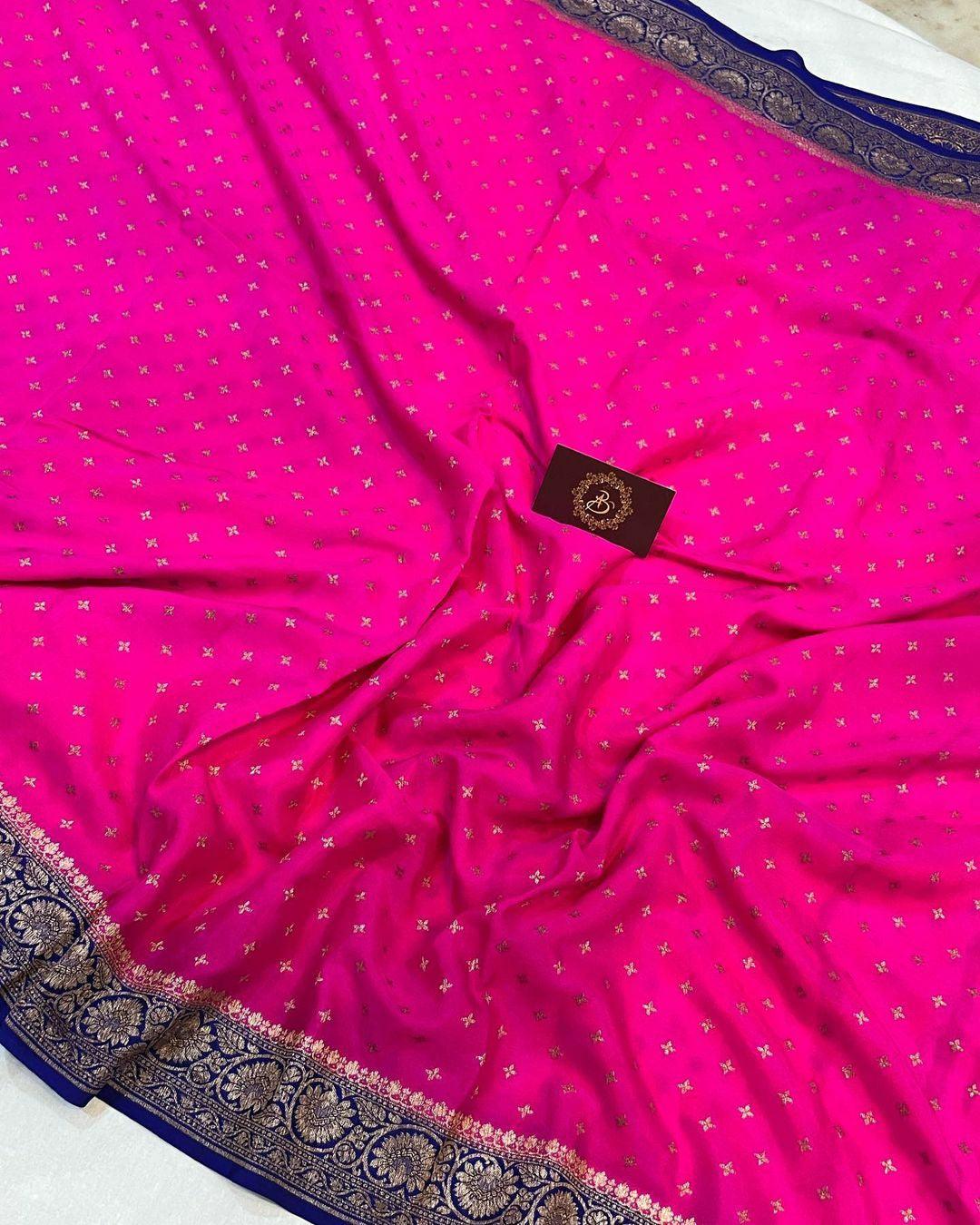 Rani Pink Pure Banarasi Khaddi Crepe Silk Saree - Aura Benaras