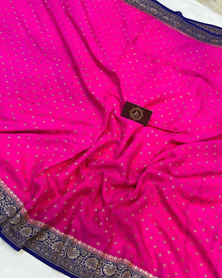 Rani Pink Pure Banarasi Khaddi Crepe Silk Saree - Aura Benaras