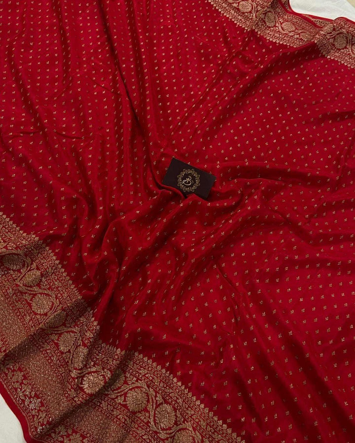 Red Pure Banarasi Khaddi Crepe Silk Saree - Aura Benaras