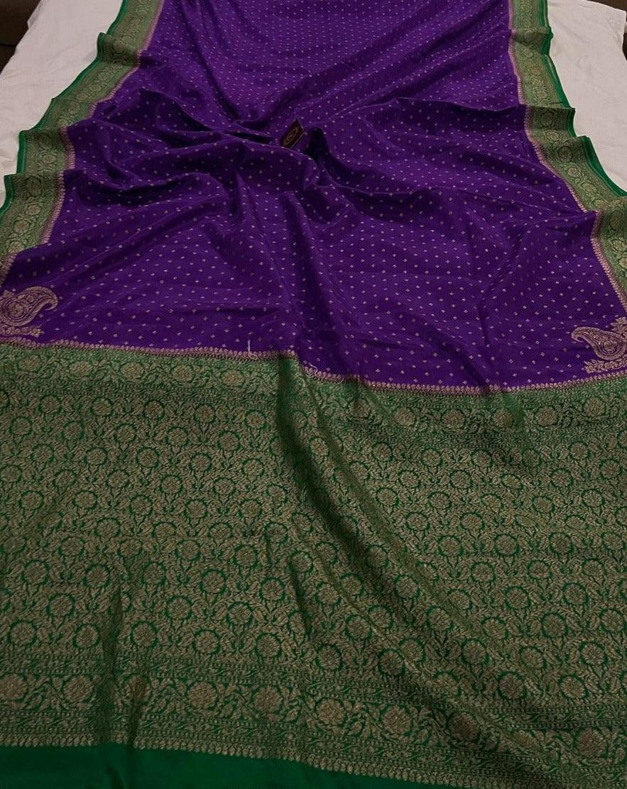 Purple Pure Banarasi Khaddi Crepe Silk Saree - Aura Benaras