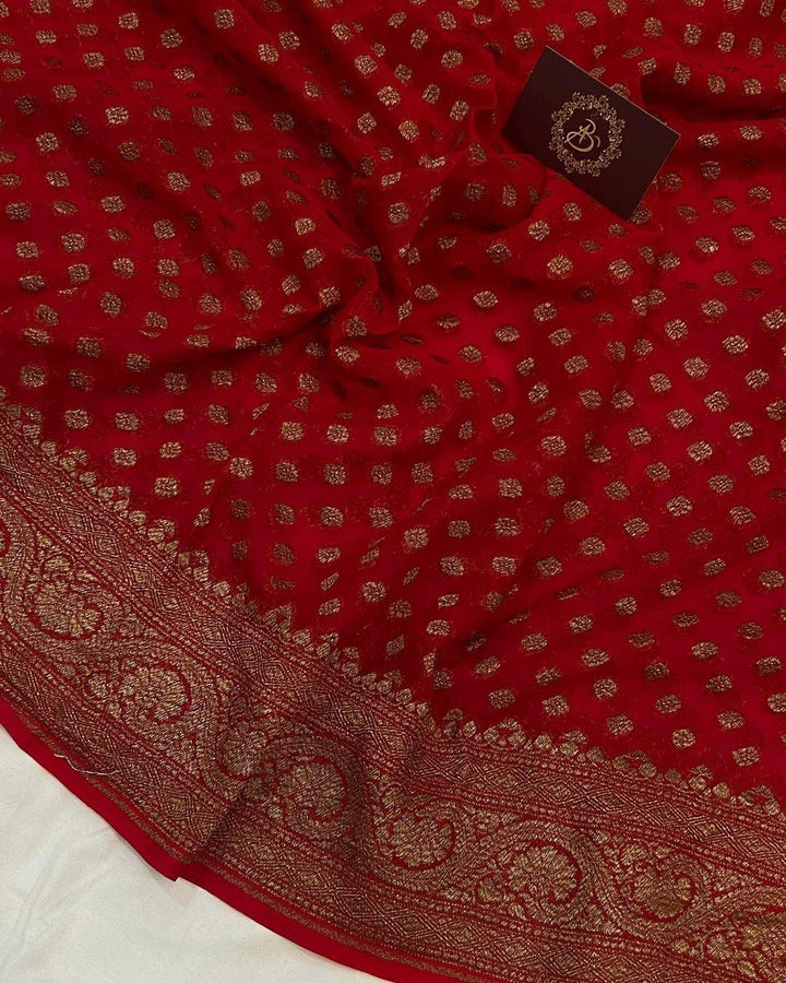 Red Pure Banarasi Khaddi Georgette Saree - Aura Benaras